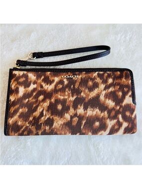 Coach Leopard Pattern Wristlet in Brown and Black